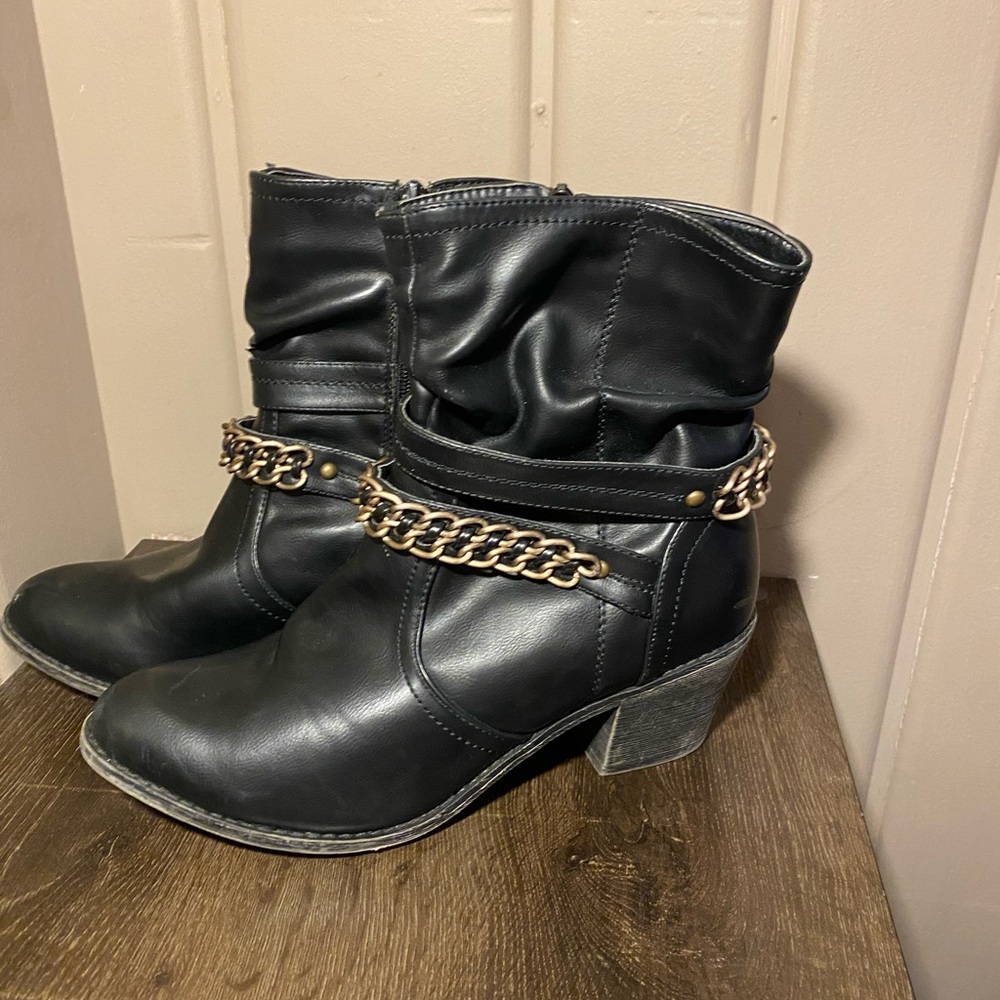Black and Gold Ankle Boots with Chain Detail